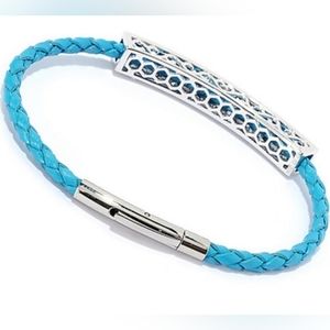 NYC II Blue Topaz Braided Leather Station Bracelet